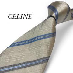 極美品　セリーヌCELINE ネクタイ マカダム　トリオンフ　シルバー　艶　光沢