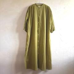 FREAK'S STORE コットンノーカラーワンピース　7分袖　からし