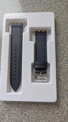 ナチュラルレザースクエア38㎜ブルー/シルバーアップルウォッチバンド