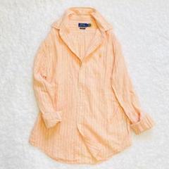 【美品】近年モデル　ポロラルフローレン リネン　ストライプ　オレンジ　L