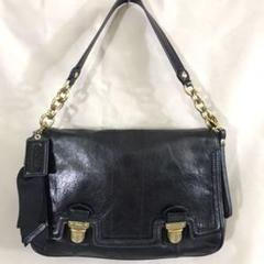 COACH オールドコーチ 黒レザー ワンショルダーバッグ フリンジチャーム付き