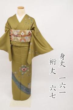 訪問着＊袷着物 向鳳凰模様 略礼装 カーキ 正絹 結婚式など祝事に＊10HY2 訪問着＊袷着物 向鳳凰模様 略礼装 カーキ 正絹 結婚式など祝事
