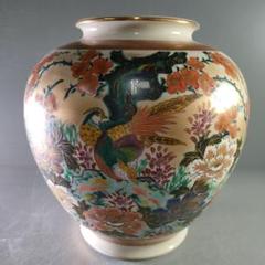 A1060-3/九谷焼/幸仙 造/色絵金彩花詰文花瓶/花器/花入す A1051-3/九谷焼/勇峰 造/金彩色絵花鳥文花瓶/花器/花入/生花