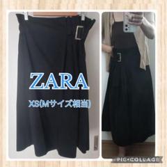 ZARA サイドベルトフレアスカート ブラック コットン 春夏