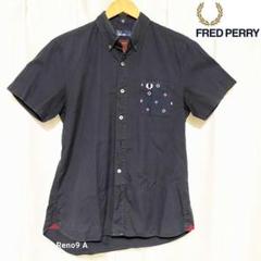 【古着】FRED PERRY フレッドペリー ボタンダウン半袖シャツ 紺 【M】