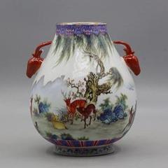 中国美術 両耳鹿頭福筒 開運 風水招財 陶磁器 装飾品 現代工芸品 美術品 置物 中国美術 両耳鹿頭福筒 開運 風水招財 陶磁器 装飾品 現代工芸品