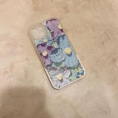 iPhoneカバー　14 お花　パープル　ブルー