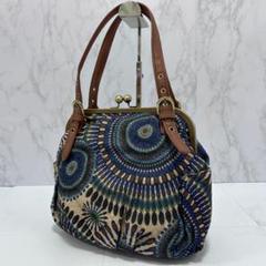 ◎美品◎がま口 トートバッグ 肩掛け可能 ブルー系