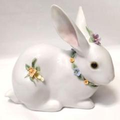 LLADRO リヤドロ 花飾りの白うさぎ フィギュリン 陶器人形