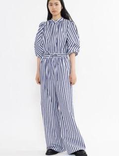 HYKE ハイク 23ss ストライプ パフスリーブジャンプスーツ フリーサイズ