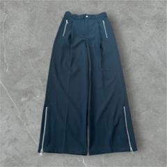 ワンタック ワイド フレア ギミック スラックス モード サイド ジップ グレー