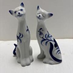 タイ　陶器　ペア猫　置物