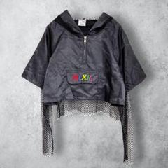 【メッシュ　ドッキングパーカー　ナイロン】　ロゴ刺繍　キッズ　150 ダンス　黒