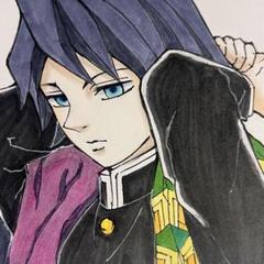 鬼滅の刃　冨岡義勇　手描きイラスト　手書きイラスト