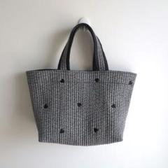 完成品✱ヌビバッグMサイズ✱グレー×ハート刺繍✱ハンドメイド