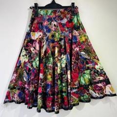 No.3977 美品 ML カラフル×黒パイピング スカート★社交ダンス