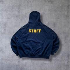GILDAN古着スウェットプルオーバーSTAFFロゴフーディネイビーR513