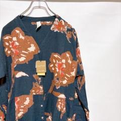 美品タグ付きCALINERカリネ花柄シャツワンピース 長袖 ネイビー　ナチュラル