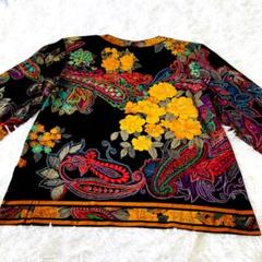 レオナール 長袖 総柄 ウール×シルク ぺイズリー 花柄 マルチカラー M