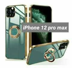 iPhone 12 pro max カバー リング付き グリーン×ゴールド