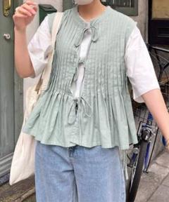 CPCMシーピーシーエム　ベスト　リボン　ジレ プリーツ　ミントグリーン