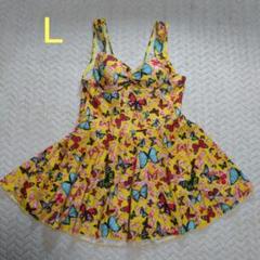 水着　スイムウェア　ワンピース水着　蝶柄　黄　　 可愛い　おしゃれ　夏
