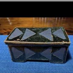 出西窯の陶器の角瓶 緑と青のグラデーション