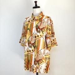 【Mサイズ】Leilian レリアン ヴィンテージ 総柄 ゴールド釦 半袖シャツ