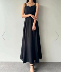 Louere　デザインフレアキャミワンピース　L　ブラック　結婚式　パーティー