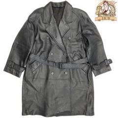 高級シープスキン★I・K・S★L位レザートレンチコート黒メンズF SZJ124