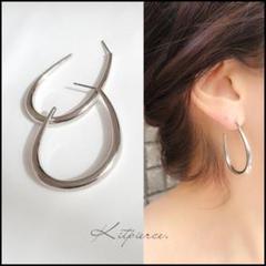 No.247 つやシルバー シンプル 綺麗めピアス ドロップ