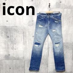 icon アイコン メンズ ストレートダメージデニム ダメージジーンズ L