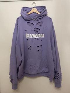 最終値下げ！バレンシアガ★21SS ロゴプリントデストロイ加工フーディー バレンシアガ☆21SS ロゴプリントデストロイ加工フーディー