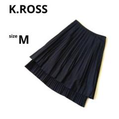 美品　K.ROSS ひざ丈プリーツスカートMサイズ　黒系　日本製
