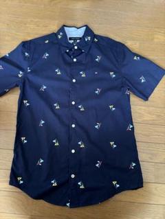 トミーヒルフィガーTOMMYHILFIGER 半袖BDシャツ 旗柄【M】紺