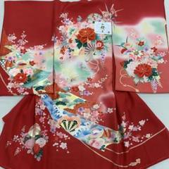 新品、最高級正絹産着京友禅手描き美術、特撰多色金彩入り、四季花鳥文古典波上品文