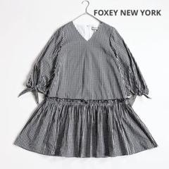 ▪️フォクシーニューヨーク ギガムチェック リボンワンピース 黒 白 38 ▪️フォクシーニューヨーク ギガムチェック リボンワンピース