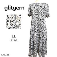 ★訳あり★glitgern 半袖カットソー ワンピース LL 花柄 総柄 涼しげ