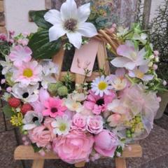 ◎211.お花の妖精さんが棲んでいそうなリース♡クレマチス薔薇等 【匿名配送】