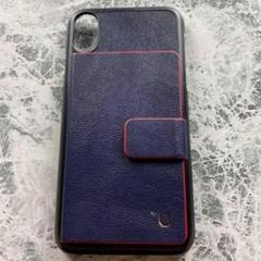 iPhoneX XS 紺 ネイビー 手帳型 PUレザー カード収納 耐衝撃