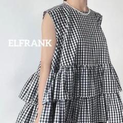 ELFRANK　ギンガムチェッククルーネックノースリーブティアードブラウス