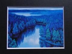 ブランド購入サイト 東山 魁夷、山湖遙か、希少な額装用画集より、版上刷サイン入 絵画