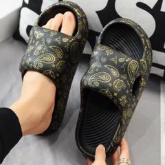 【25cm】ペイズリー サンダル スリッパ スライド メンズ 黒 軽量 オシャレ