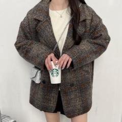 nemne チェックショートコート ブラウン フリーサイズのサムネイル