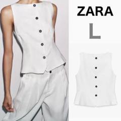 ZARA ペプラムベスト リネン100% ZW COLLECTION ZARA - ZARA ペプラムベスト リネン100% ZW COLLECTION 完売品の