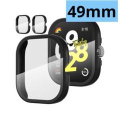 2個 Applewatch49mm 本体 防水 一体型超薄型 PC+ガラス素材黒