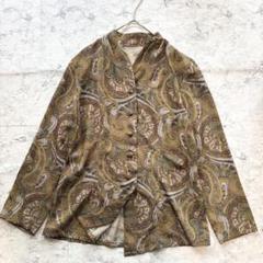 【ヴィンテージ】タックｖネックペイズリーシャツ 総柄 個性的 古着 ミセス