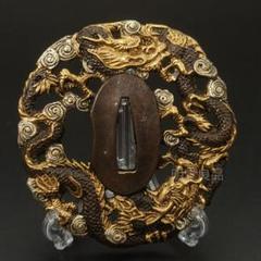 XG93　日本刀装具　刀鍔　龍の図　銅地　細工　絵金銀　刀剣美術　武道具 XG07 日本刀装具 刀鍔 双龍の図 銅地 細工 金銀メッキ 刀剣美術