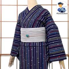 浴衣 本染 注染 木賊 ストライプ 濃紺 大きいサイズ 未使用品 A-2365 浴衣 本染 注染 木賊 ストライプ 濃紺 大きいサイズ 未使用品 A