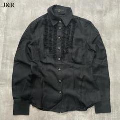 ジェイアンドアール【S】長袖シャツ プリーツ フリルディテール 前ボタン 薄手